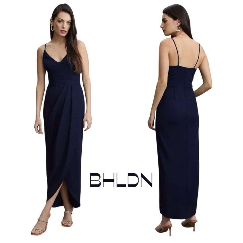 BHLDN Navy Blue Strap Faux Wrap Party Event Occasion Maxi Dress NWOT Size 2